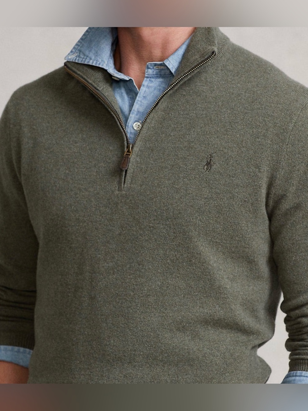 Polo Ralph Lauren Pima Cotton Olive Green 1/4 Zip Signature Sweatshirt Sweater